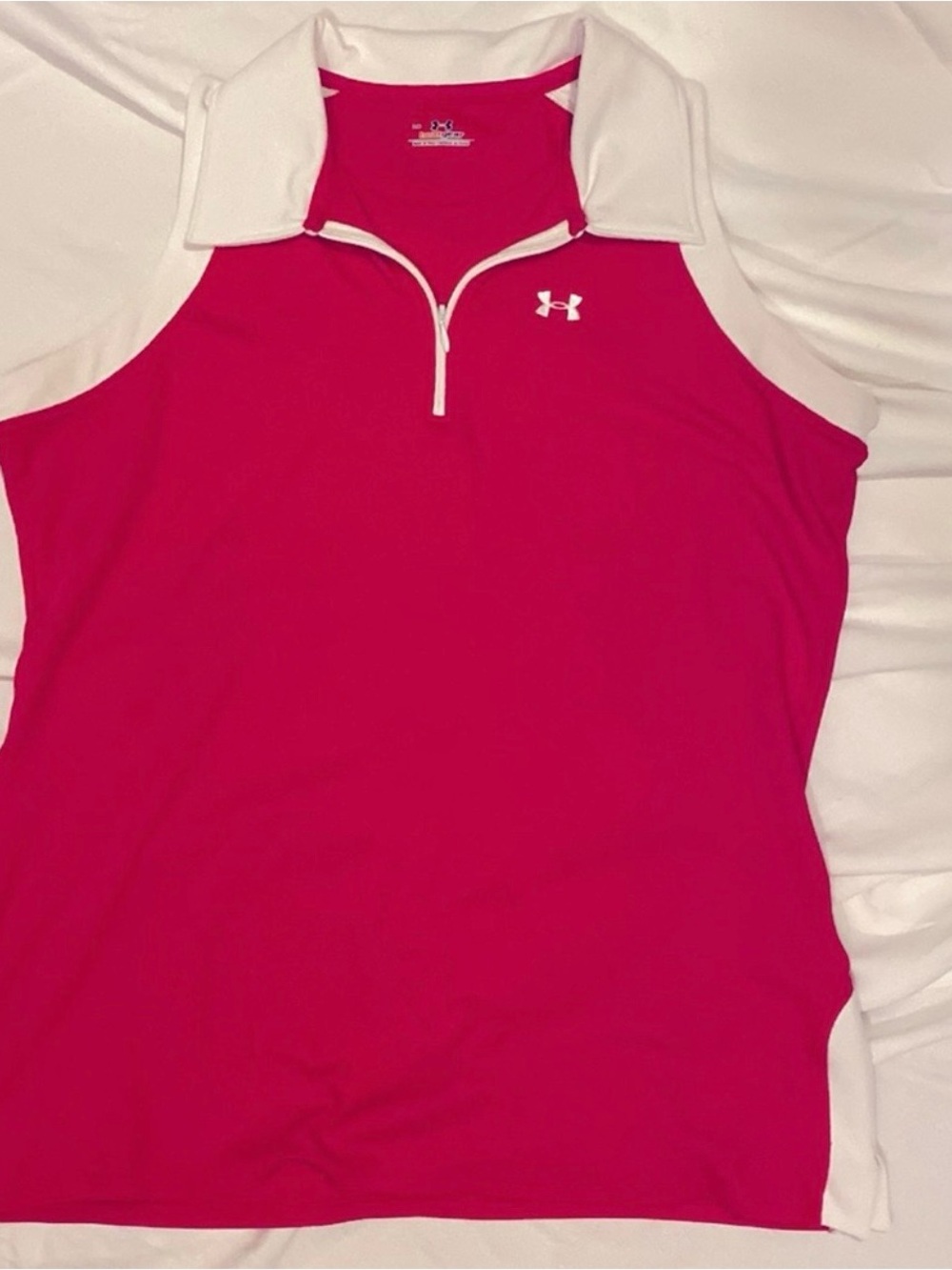 LG under Armor Pink Sleeveless Athletic Polo Tank with White Trim